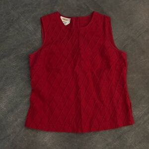 Talbots ruby red 100% Irish Linen diamond stitched button back sleeveless top